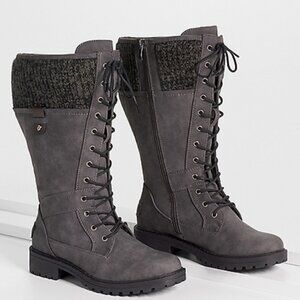 Maurices Emma Gray Knit Collar Lace Up & Zip Tall Boot Size 11 New